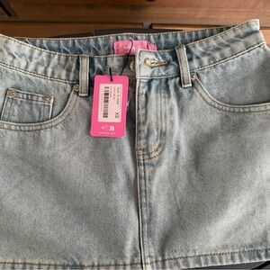 Edikted Light Blue Denim Mini Skirt